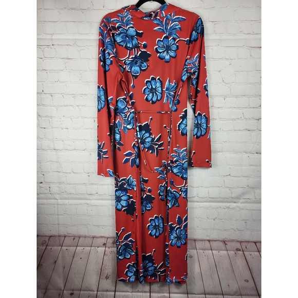 Zara Women's Floral Print Button Front Tie Waist Long Sleeve Midi Dress Large - Picture 3 of 12